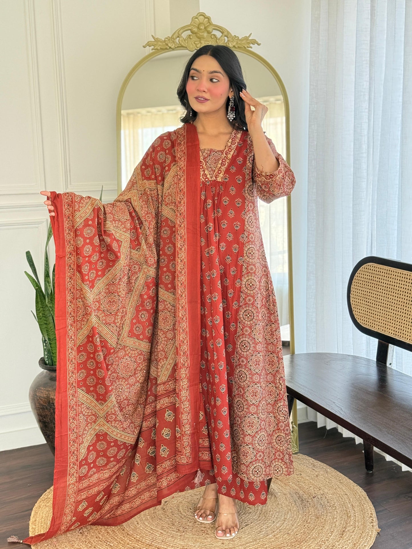 The Lady Crown – Cotton 3-Piece Suit Set with Sequence Embroidery & Mulmul Dupatta (2 Color Options)