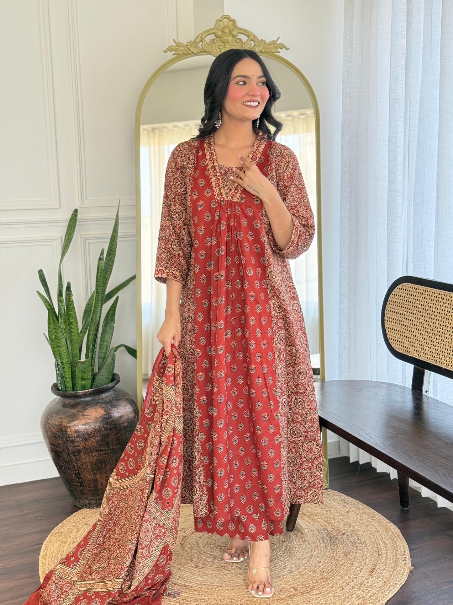 The Lady Crown – Cotton 3-Piece Suit Set with Sequence Embroidery & Mulmul Dupatta (2 Color Options)