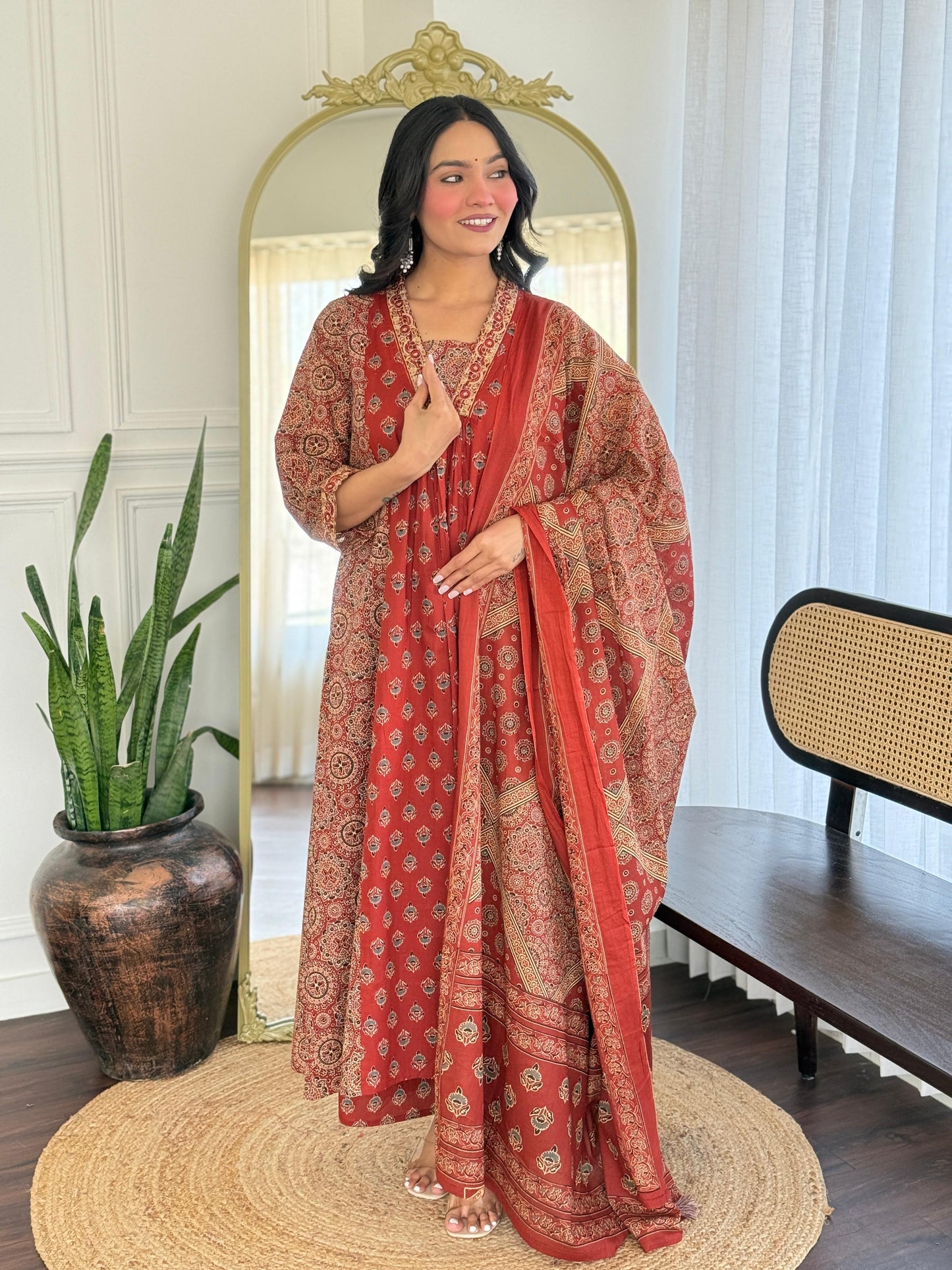 The Lady Crown – Cotton 3-Piece Suit Set with Sequence Embroidery & Mulmul Dupatta (2 Color Options)