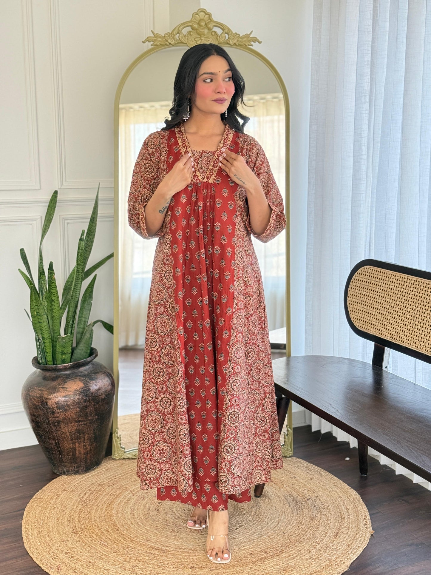 The Lady Crown – Cotton 3-Piece Suit Set with Sequence Embroidery & Mulmul Dupatta (2 Color Options)